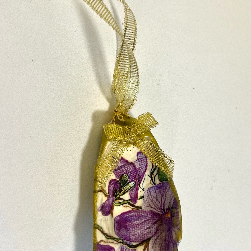 Purple Floral Ornament with Gold Ribbon
